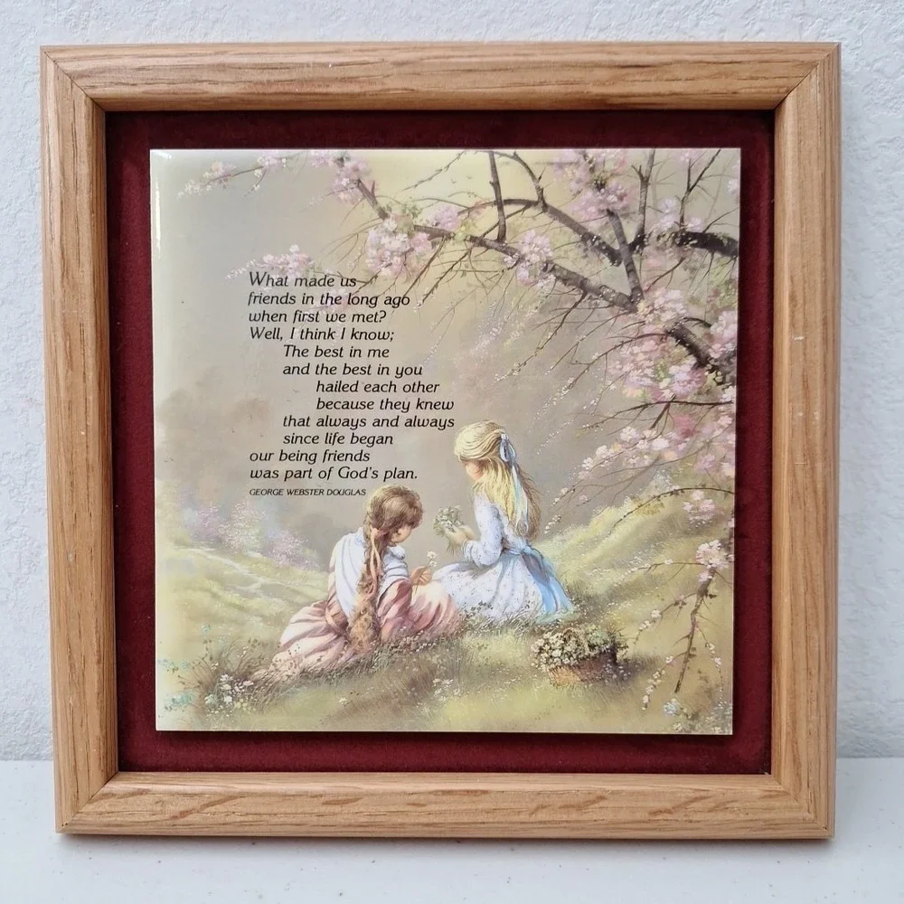 Vtg 1970 Wood Frame Ceramic Tile Hanging Decor George Webster Douglas Religious